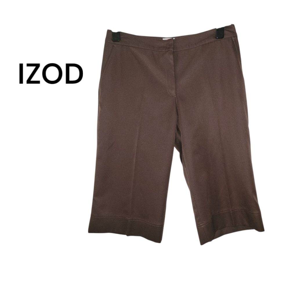IZOD  Wide Leg Knee Length Capri Pants, 8, Brown, EUC